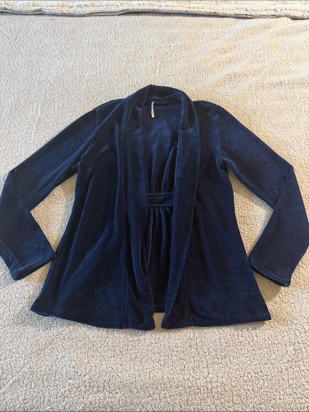 3rd + Malt Women's Open-Front Navy Cardigan with Draped Shawl Collar PM